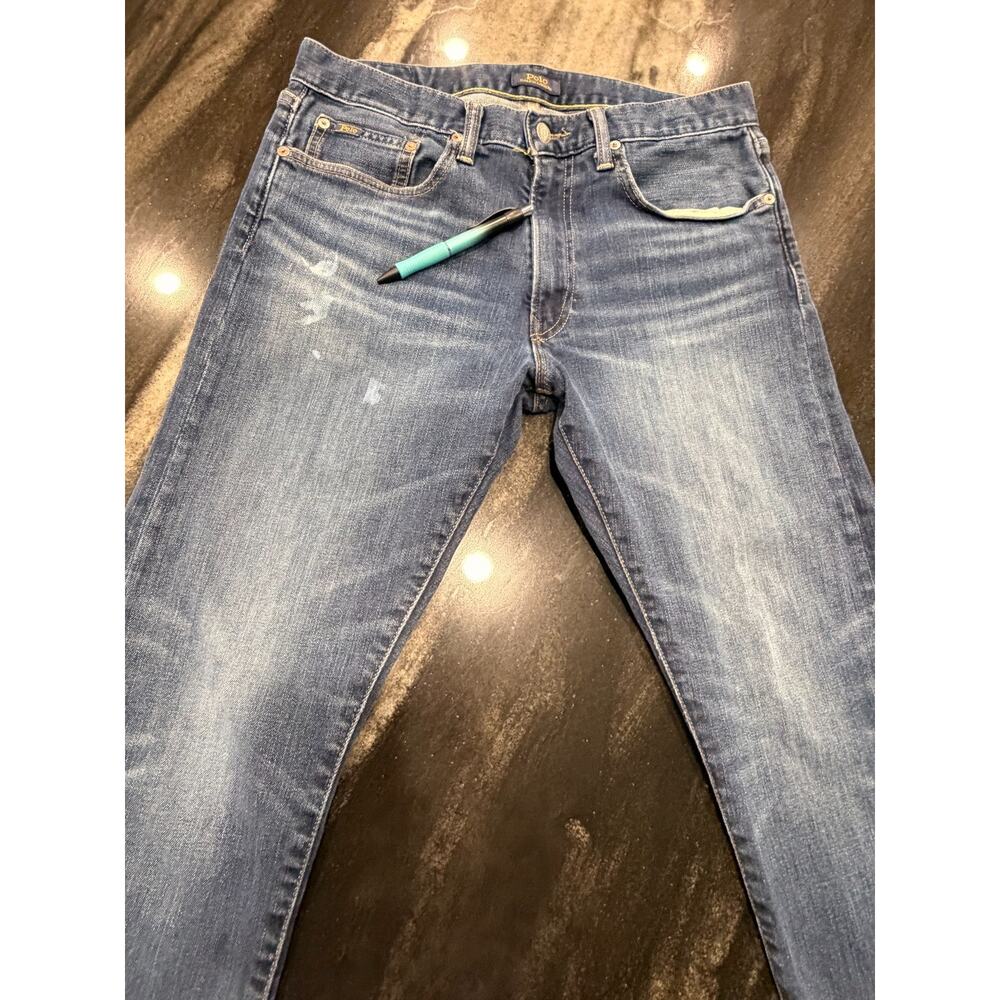 Polo Ralph Lauren Sullivan Slim Jeans Mens 32x32 Stretch Medium Wash Whiskered - Picture 9 of 9